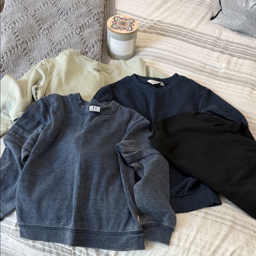 4 boys Sweaters Set - Blue, dark blue, Black, Cream/greenish crew neck sweaters